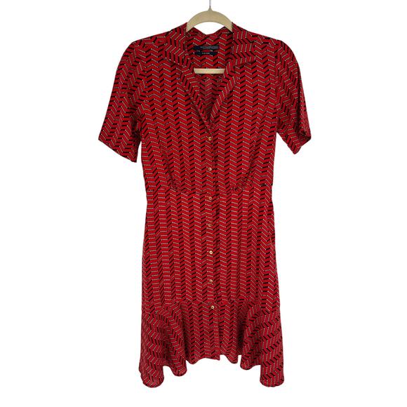 Scotch & Soda Allover Summer Shirtdress Red Black Chevron Knee Length Retro XS - Picture 2 of 11
